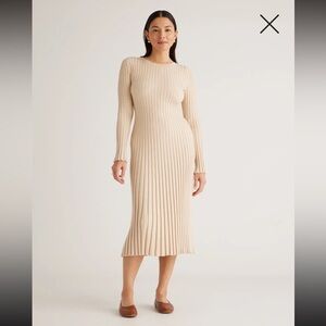 Quince Cotton Cashmere Ribbed Long Sleeve Crew Midi Dress